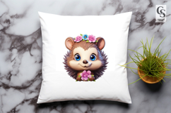Cute Floral Hedgehog Cartoon Clipart Sublimation PNG Product Image 3