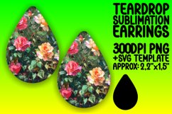 Artistic Oil Flower Sublimation Teardrop Earrings Design Product Image 1