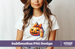 Coquette Halloween Pumpkin Iced Coffee PNG DTF Sublimation Product Image 2