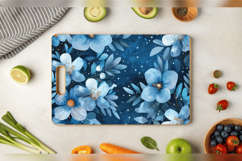 Blue Winter Flowers Cutting Boards sublimation Design Product Image 3