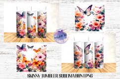 Watercolor Butterflies 20 OZ Tumbler Sublimation Design PNG Product Image 3