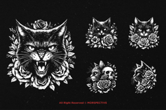 10 Bundle Dark Art Cat Floral Rose Kitten Meow Pet Skull Product Image 5