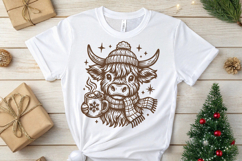 Christmas Highland Cow SVG | Cozy Winter Cow with Hot Cocoa Product Image 3
