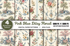 Pink Blue Ditsy Floral Digital Paper JPG Product Image 1