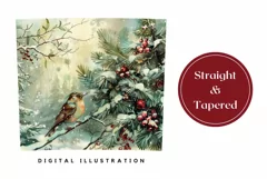 Christmas Bird Tumbler Wrap, Winter Forest Tumbler PNG Product Image 3
