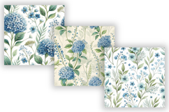Blue Floral Cottagecore Digital Paper, Seamless Watercolor Product Image 3