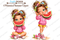 Whimsical Summer Girl Clipart, Cute Beach Girls PNG, Summer Product Image 1