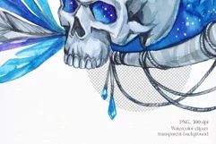 Skull with moon month & stars. Watercolor mystic PNG clipart Product Image 3