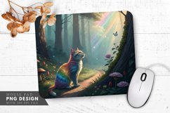 Enchanting Rainbow Cat Serene Forest Mouse Pad PNG Design Product Image 1