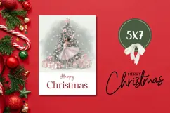 Pink Christmas Greeting Card, Cartoon Ballerina Card Product Image 3