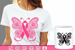 Pink Breast Cancer Ribbon With Sunflower in Butterfly Wing Product Image 4