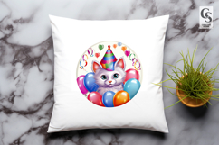 Cute Cat With Balloons Party Clipart Sublimation PNG Product Image 3
