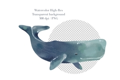 Watercolor Whales Clipart, Nautical Ocean Animals Product Image 4