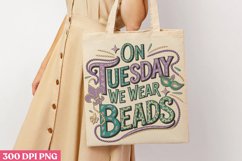 On Tuesday We Wear Beads PNG, Mardi Gras Sublimation PNG Product Image 1