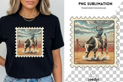 Cowboy Rodeo PNG | Bull Riding Vintage Stamp Design Product Image 3