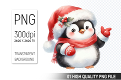 Christmas Penguin in Santa Outfit Clipart, High-Quality PNG Product Image 1