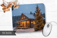 Rustic Christmas Cabin with Snowy Scene Mouse Pad PNG Design Product Image 1