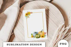 Watercolor Autumn Pumpkins Gold Frame png Product Image 3