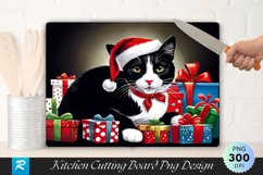 Festive Tuxedo Cat with Santa Hat Cutting Board PNG Product Image 1