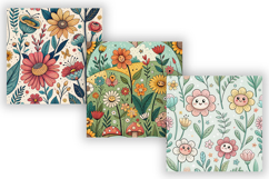 Comic Wildflowers Seamless Digital Paper, Cute Cartoon Product Image 3