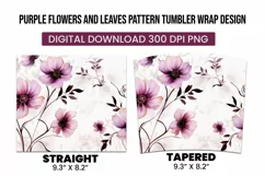 Purple Flowers and leaves pattern tumbler warp design Product Image 3