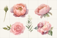 Pink Peony Rose Clipart PNG, Watercolor Peony Rose Ornaments Product Image 3