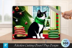 Christmas Cheer Tuxedo Cat and Cookies Cutting Board PNG Product Image 1