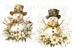 Christmas, Snowman, Gold, Ephemera, PNG, watercolor, Clipart Product Image 3