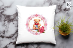 Cute Teddy Bear Roses Frame Clipart Sublimation PNG Product Image 3