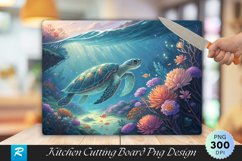 Underwater Serenity Turtle and Flora Cutting Board PNG Product Image 1