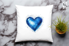 Blue Glitter Heart Watercolor Clipart PNG Product Image 3