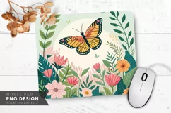 Butterfly and Blooms Nature Themed Mouse Pad PNG Design Product Image 1