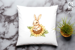 Cute Bunny with Sunflower Watercolor Clipart Sublimation PNG Product Image 3