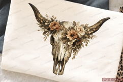 Boho Floral Cow Skull PNG Design | Western Bull Skull Sublim Product Image 5