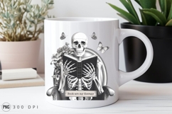Skeleton Reading Book Illustration With Butterflies PNG Product Image 2