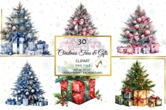 Watercolor Christmas Trees and Gifts Clipart Product Image 4