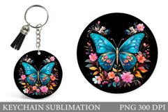Butterfly Keychain Sublimation. Flowers Keychain Design Product Image 1