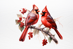 Christmas Cardinal Watercolor Clipart PNG Product Image 3