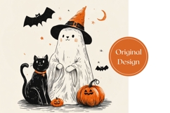 Doodle Halloween Ghost Tumbler, Halloween Cat Tumbler Wrap Product Image 3