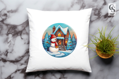 Snowman Cabin Scene clipart sublimation png Product Image 2