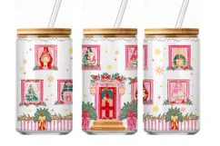 Pink Christmas Glass Can Wrap PNG, Coquette Cup Wrap Product Image 3