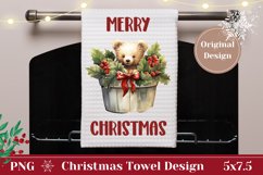 Merry Christmas Kitchen Towel, Winter Bear Dish Towel PNG Product Image 1