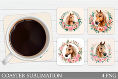 Horse Coaster Design. Horse Flowers Coaster Sublimation Product Image 1
