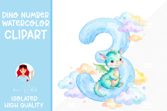Dinosaur Number 1-9 Watercolor Clipart, Baby nursery design Product Image 5