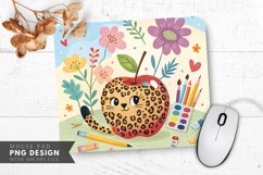 Vibrant Leopard Apple with Flowers and Art Mouse Pad PNG Product Image 1