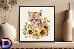 Watercolor Kitten Sunflower Clipart Bundle, Kitten Clipart Product Image 3