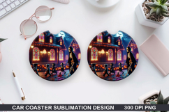 Mansion Car Coaster Sublimation |Halloween Coaster PNG Product Image 1