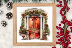 Christmas Door Watercolor Clipart, Christmas Door PNG Product Image 3