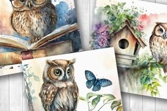 Watercolor Owls Scrapbooking Paper | Owls Backgrounds Product Image 3