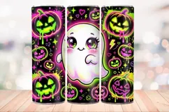 Neon Pumpkin Ghost 20 OZ Skinny Tumbler Wrap Sublimation PNG Product Image 3